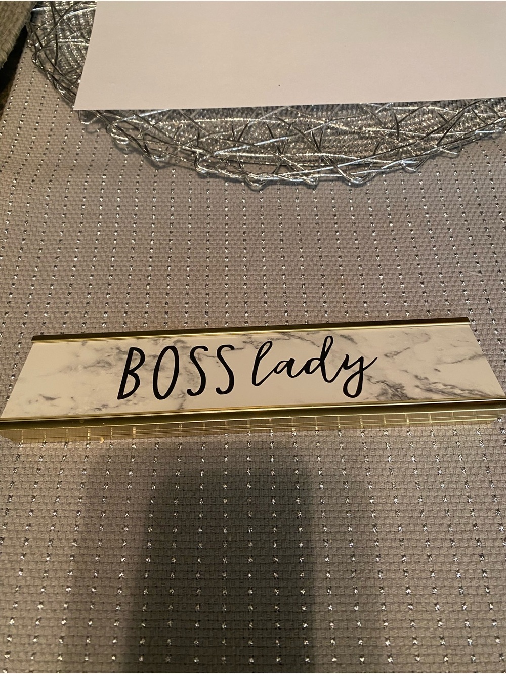 BOSS Lady Marble Desk Nameplate - Gold and White